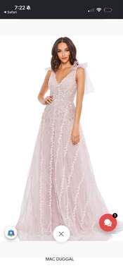 Mac Duggal 20313 Light Pink Beaded Tulle Bow Shoulder Formal Gown NWT Size 14